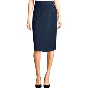 Worthington Navy & Black Buckled Wrap Pencil Skirt